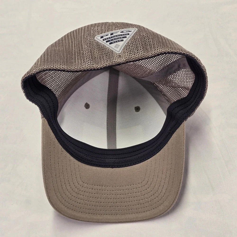 Columbia PFG Performance Fishing‎ Hat Tan Mesh American Flag Fish Logo Cap L/XL
